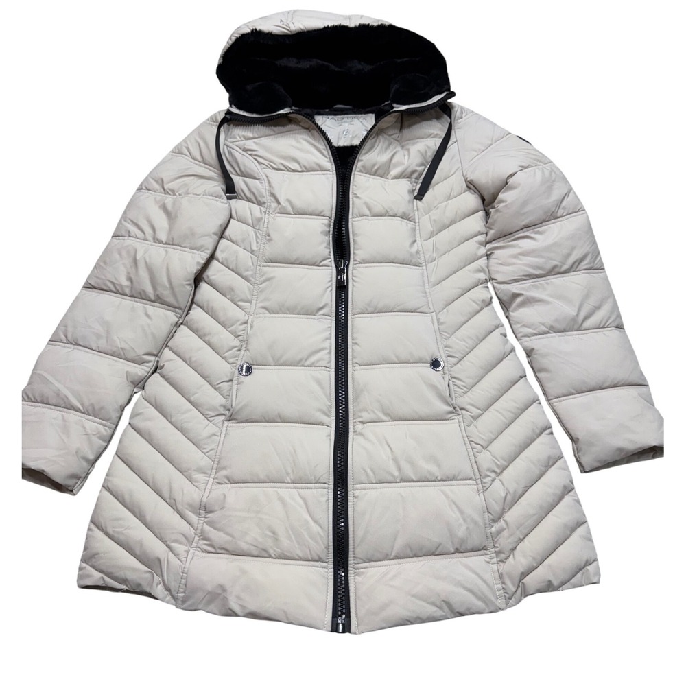 Nautica Women's Puffer Coat Hooded Faux Fur Lined Water Resistant Beige XS
